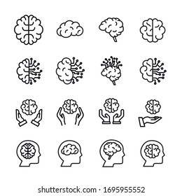 Vector line icons collection of brain. Vector outline pictograms isolated on a white background. Line icons collection for web apps and mobile concept. Premium quality symbols