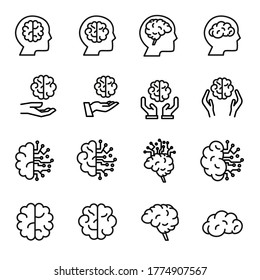 Colección de iconos de línea de vectores del cerebro. Pictogramas de contorno vectorial aislados en un fondo blanco. Colección de iconos de línea para aplicaciones web y concepto móvil. Símbolos de calidad superior