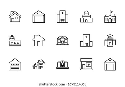 Vector line icons collection of building. Vector outline pictograms isolated on a white background. Line icons collection for web apps and mobile concept. Premium quality symbols