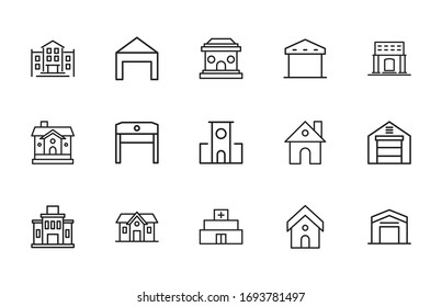 Vector line icons collection of building. Vector outline pictograms isolated on a white background. Line icons collection for web apps and mobile concept. Premium quality symbols