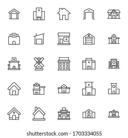 Vector line icons collection of building. Vector outline pictograms isolated on a white background. Line icons collection for web apps and mobile concept. Premium quality symbols