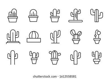 Vector line icons collection of cactus. Vector outline pictograms isolated on a white background. Line icons collection for web apps and mobile concept. Premium quality symbols