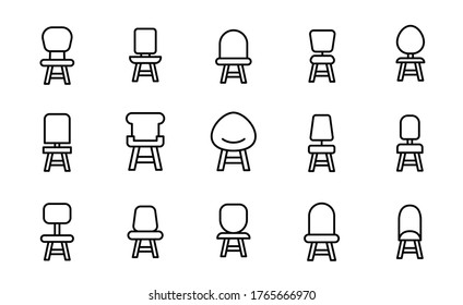 Vector line icons collection of chair. Vector outline pictograms isolated on a white background. Line icons collection for web apps and mobile concept. Premium quality symbols