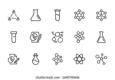 Vector line icons collection of chemistry. Vector outline pictograms isolated on a white background. Line icons collection for web apps and mobile concept. Premium quality symbols