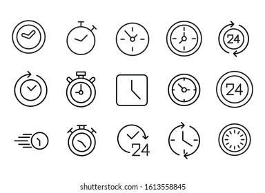 Vector line icons collection of clock. Vector outline pictograms isolated on a white background. Line icons collection for web apps and mobile concept. Premium quality symbols