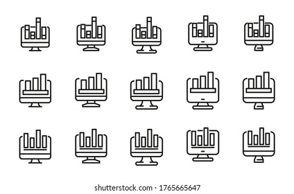 Vector line icons collection of computer analytics. Vector outline pictograms isolated on a white background. Line icons collection for web apps and mobile concept. Premium quality symbols