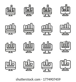 Vector line icons collection of computer analytics. Vector outline pictograms isolated on a white background. Line icons collection for web apps and mobile concept. Premium quality symbols