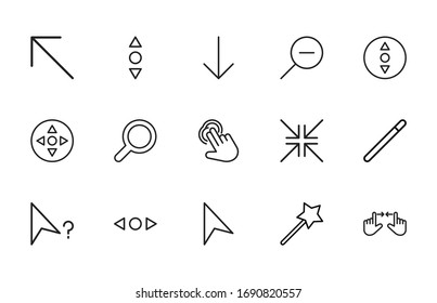 Vector line icons collection of cursors. Vector outline pictograms isolated on a white background. Line icons collection for web apps and mobile concept. Premium quality symbols