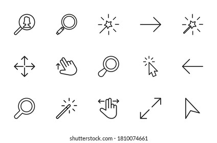 Vector line icons collection of cursors. Vector outline pictograms isolated on a white background. Line icons collection for web apps and mobile concept. Premium quality symbols