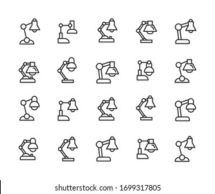 Vector line icons collection of desk lamp. Vector outline pictograms isolated on a white background. Line icons collection for web apps and mobile concept. Premium quality symbols