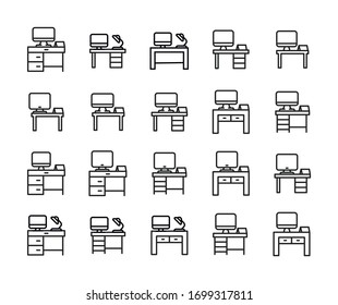 Vector line icons collection of desk. Vector outline pictograms isolated on a white background. Line icons collection for web apps and mobile concept. Premium quality symbols