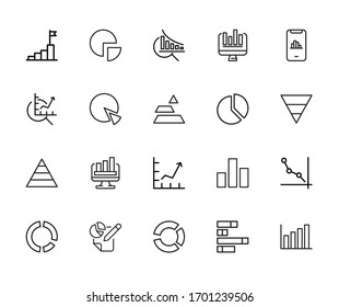 Vector line icons collection of diagram. Vector outline pictograms isolated on a white background. Line icons collection for web apps and mobile concept. Premium quality symbols