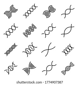 Sammlung von Vektorgrafiken-Symbolen der DNA. Vektorgrafik-Piktogramme einzeln auf weißem Hintergrund. Kollektion von Line-Icons für Web-Apps und mobiles Konzept. Symbole von hoher Qualität