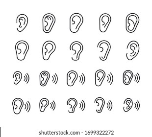 Vector line icons collection of ear. Vector outline pictograms isolated on a white background. Line icons collection for web apps and mobile concept. Premium quality symbols
