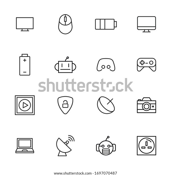 Vector line\
icons collection of electronics. Vector outline pictograms isolated\
on a white background. Line icons collection for web apps and\
mobile concept. Premium quality\
symbols