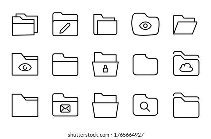 Vector line icons collection of folder. Vector outline pictograms isolated on a white background. Line icons collection for web apps and mobile concept. Premium quality symbols
