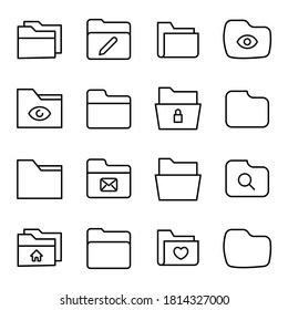 Vector line icons collection of folder. Vector outline pictograms isolated on a white background. Line icons collection for web apps and mobile concept. Premium quality symbols