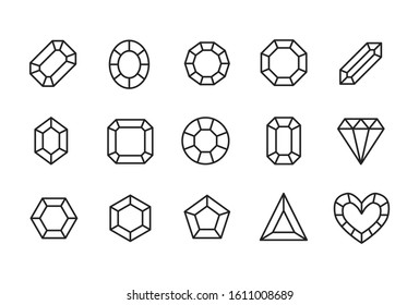 Vector line icons collection of gems. Vector outline pictograms isolated on a white background. Line icons 