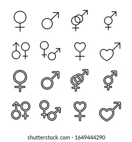 Colección de iconos de línea de vectores de género. Pictogramas de contorno vectorial aislados en un fondo blanco. Colección de iconos de línea para aplicaciones web y concepto móvil. Símbolos de calidad superior