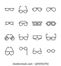 Vector line icons collection of glasses. Vector outline pictograms isolated on a white background. Line icons collection for web apps and mobile concept. Premium quality symbols