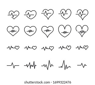 Vector line icons collection of heart beat. Vector outline pictograms isolated on a white background. Line icons collection for web apps and mobile concept. Premium quality symbols