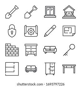 Colección de iconos de línea de vectores de casa. Pictogramas de contorno vectorial aislados en un fondo blanco. Colección de iconos de línea para aplicaciones web y concepto móvil. Símbolos de calidad superior