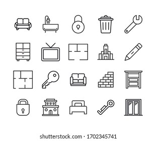 Colección de iconos de línea de vectores de casa. Pictogramas de contorno vectorial aislados en un fondo blanco. Colección de iconos de línea para aplicaciones web y concepto móvil. Símbolos de calidad superior