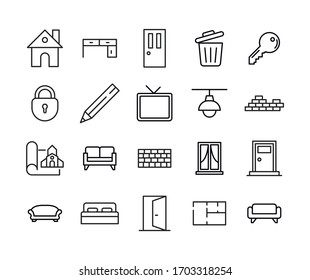 Colección de iconos de línea de vectores de casa. Pictogramas de contorno vectorial aislados en un fondo blanco. Colección de iconos de línea para aplicaciones web y concepto móvil. Símbolos de calidad superior