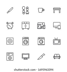 Colección de iconos de línea de vectores de dispositivos domésticos. Pictogramas de contorno vectorial aislados en un fondo blanco. Colección de iconos de línea para aplicaciones web y concepto móvil. Símbolos de calidad superior