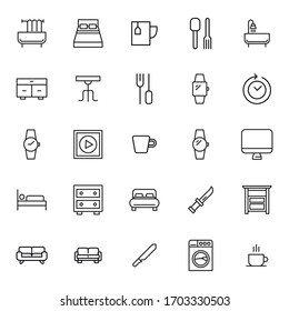 Kollektion von Vektorillustration-Linien-Symbolen für Haushaltsgeräte. Vektorillustration umreißt Piktogramme einzeln auf weißem Hintergrund. Kollektion von Line-Icons für Web-Apps und mobiles Konzept. Symbole von hoher Qualität