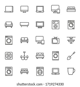 Vector line icons collection of household devices. Vector outline pictograms isolated on a white background. Line icons collection for web apps and mobile concept. Premium quality symbols