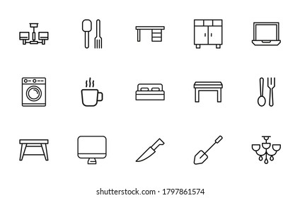 Vector line icons collection of household devices. Vector outline pictograms isolated on a white background. Line icons collection for web apps and mobile concept. Premium quality symbols