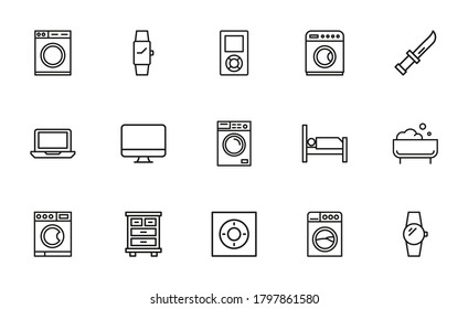 Vector line icons collection of household devices. Vector outline pictograms isolated on a white background. Line icons collection for web apps and mobile concept. Premium quality symbols