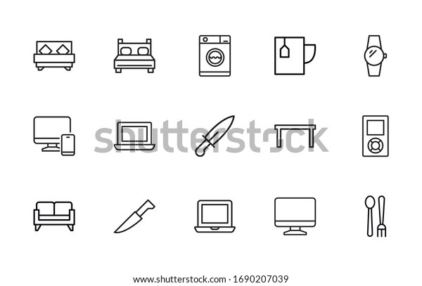 Vector line icons collection of household\
devices. Vector outline pictograms isolated on a white background.\
Line icons collection for web apps and mobile concept. Premium\
quality symbols