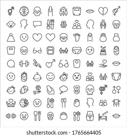 Kollektion von Symbolen für Vektorgrafiken. Vektorgrafik-Piktogramme einzeln auf weißem Hintergrund. Kollektion von Line-Icons für Web-Apps und mobiles Konzept. Symbole von hoher Qualität