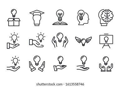 Vector line icons collection of idea. Vector outline pictograms isolated on a white background. Line icons collection for web apps and mobile concept. Premium quality symbols