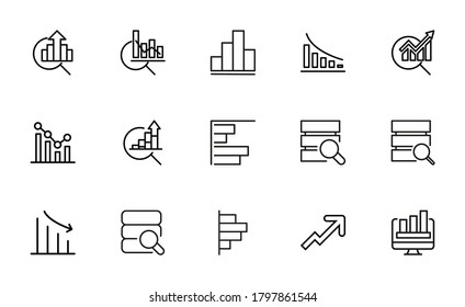 Colección de iconos de línea de vectores de infografía. Pictogramas de contorno vectorial aislados en un fondo blanco. Colección de iconos de línea para aplicaciones web y concepto móvil. Símbolos de calidad superior