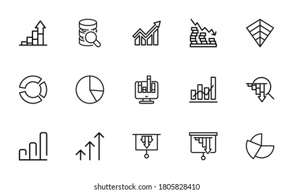 Colección de iconos de línea de vectores de infografía. Pictogramas de contorno vectorial aislados en un fondo blanco. Colección de iconos de línea para aplicaciones web y concepto móvil. Símbolos de calidad superior