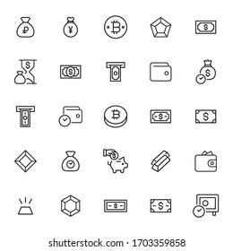 Vector line icons collection of investments. Vector outline pictograms isolated on a white background. Line icons collection for web apps and mobile concept. Premium quality symbols