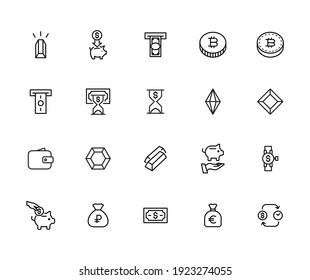 Vector line icons collection of investments. Vector outline pictograms isolated on a white background. Line icons collection for web apps and mobile concept. Premium quality symbols