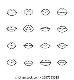 Colección de labios de iconos de línea de vectores. Pictogramas de contorno vectorial aislados en un fondo blanco. Colección de iconos de línea para aplicaciones web y concepto móvil. Símbolos de calidad superior