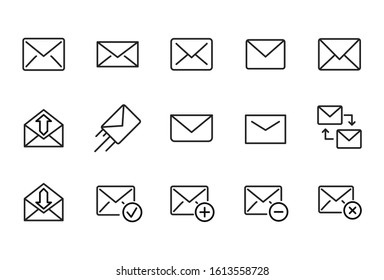 Vector line icons collection of mail. Vector outline pictograms isolated on a white background. Line icons collection for web apps and mobile concept. Premium quality symbols