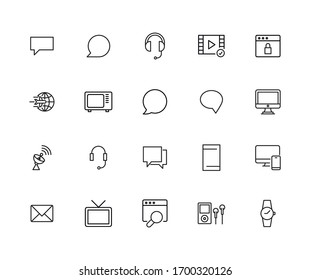 Vector line icons collection of media. Vector outline pictograms isolated on a white background. Line icons collection for web apps and mobile concept. Premium quality symbols