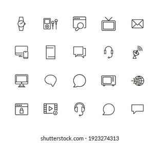 Vector line icons collection of media. Vector outline pictograms isolated on a white background. Line icons collection for web apps and mobile concept. Premium quality symbols