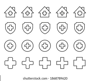 Vector line icons collection of medical cross. Vector outline pictograms isolated on a white background. Line icons collection for web apps and mobile concept. Premium quality symbols