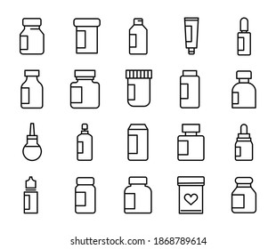 Colección de medicinas con iconos de la línea del vector. Pictogramas de contorno vectorial aislados en un fondo blanco. Colección de iconos de línea para aplicaciones web y concepto móvil. Símbolos de calidad superior