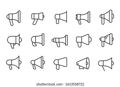 Vector line icons collection of megaphone. Vector outline pictograms isolated on a white background. Line icons collection for web apps and mobile concept. Premium quality symbols