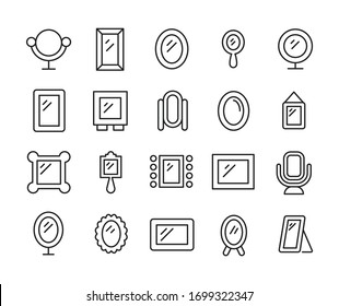 Colección de iconos de línea de vectores de espejo. Pictogramas de contorno vectorial aislados en un fondo blanco. Colección de iconos de línea para aplicaciones web y concepto móvil. Símbolos de calidad superior