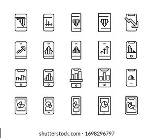 Vector line icons collection of mobile analytics. Vector outline pictograms isolated on a white background. Line icons collection for web apps and mobile concept. Premium quality symbols