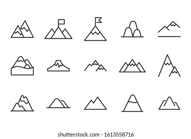 Vector line icons collection of mountain. Vector outline pictograms isolated on a white background. Line icons collection for web apps and mobile concept. Premium quality symbols